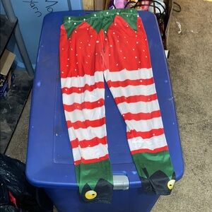 Festive Red and White Striped Leggings
